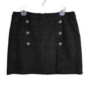 WHITE HOUSE BLACK MARKET Mini Skirt BLACK Buttons size 10 P Preppy Dark Academia